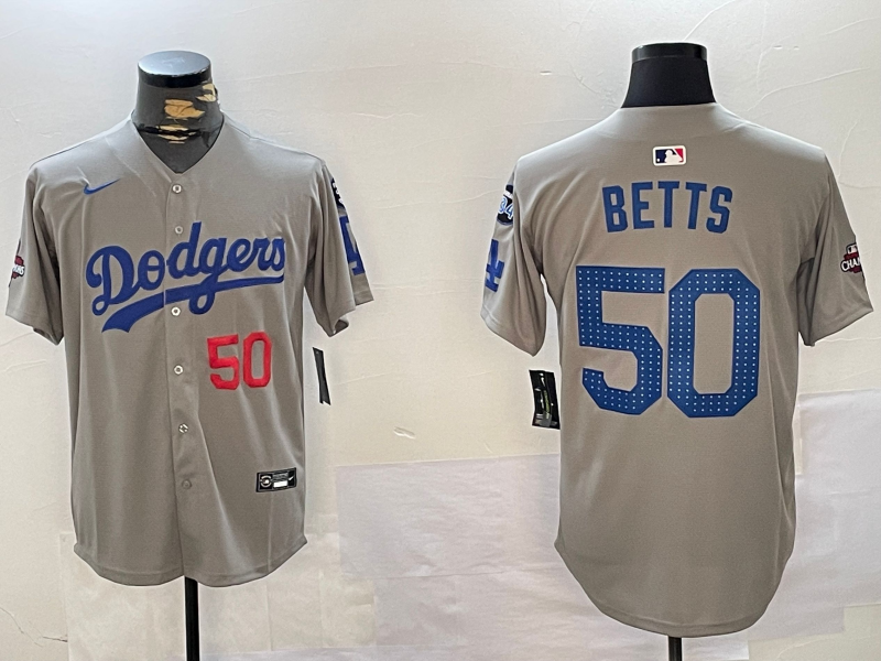 Men's Los Angeles Dodgers Mookie Betts #50 Gray Jersey